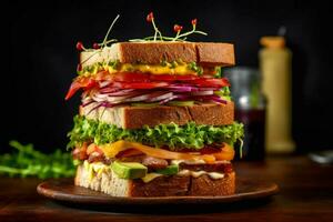 Versuchen ein lecker und bunt vegan Sandwich voll von v foto