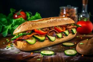 vegan Sandwich ausgestopft mit frisch Gemüse Leistung foto