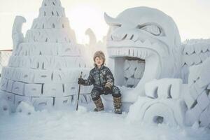 Wikinger Kind Schnee Siedlung foto