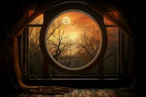 Fenster im Zimmer mit surreal und mystisch Aussicht foto