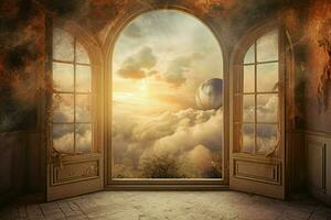 Fenster im Zimmer mit surreal und mystisch Aussicht foto