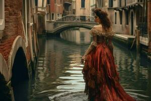 Frau alt Venedig Fluss foto