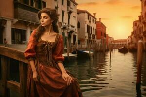 Frau alt Venedig Fluss foto