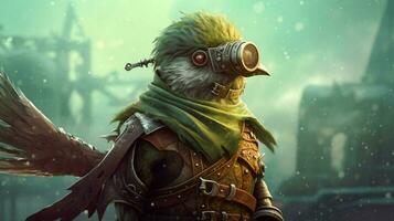 ein Vogel mit ein Schal auf es und ein Steampunk Stil ich foto