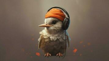 ein Vogel mit Kopfhörer und ein Hut Das sagti Liebe foto