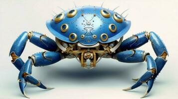 ein Blau Krabbe mit ein Blau Gesicht und ein Gold Design foto