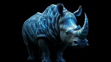 ein Blau Nashorn mit ein schwarz Hintergrund foto