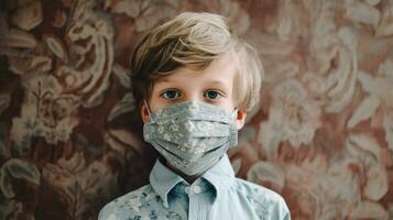 ein Junge tragen schützend Maske covid 19 Maske tragen foto