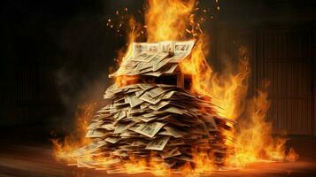 ein Verbrennung Haus von Stapel von Geld foto