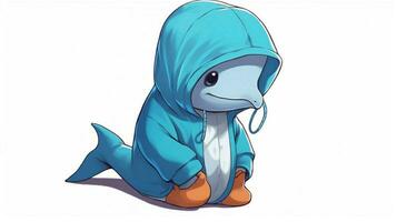 ein Karikatur Delfin mit ein Kapuzenpullover und ein Kapuzenpullover foto