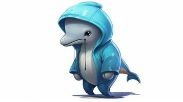 ein Karikatur Delfin mit ein Kapuzenpullover und ein Kapuzenpullover foto