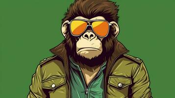 ein Karikatur Bild von ein Affe tragen ein Grün Jacke foto