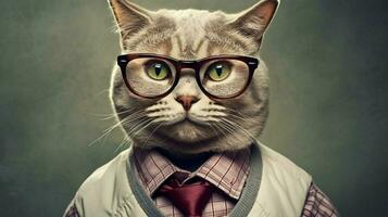 ein Katze mit ein Halsband und Brille Das sagtcaton es foto