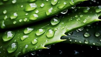 ein schließen oben von ein Aloe vera Blatt mit Wasser Tröpfchen foto