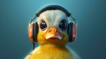 ein Ente mit Kopfhörer und Brille foto