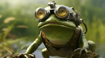 ein Frosch mit ein Helm und Brille foto