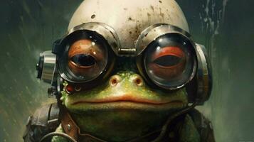 ein Frosch mit ein Helm und Brille foto