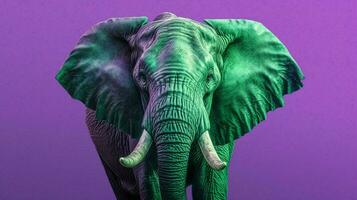 ein Grün Elefant mit ein lila Hintergrund foto