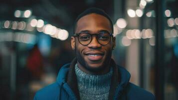 ein Mann tragen ein Paar von Brille mit das Marke n / a foto