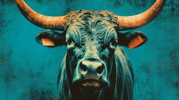 ein Poster von ein Stier mit ein Blau Hintergrund foto