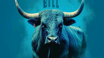 ein Poster von ein Stier mit ein Blau Hintergrund foto