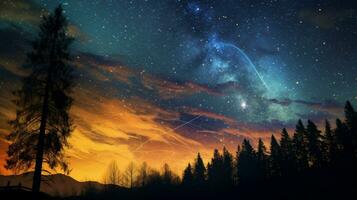ein sternenklar Nacht Himmel mit ein Schießen Star foto