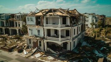 schrecklich Verwüstung nach Hurrikan auf Häuser und p foto