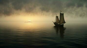 Ruhe Meer mit Wikinger Schiff Segeln auf das Horizont foto