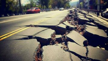 Risse Straße nach Erdbeben Beschädigung foto