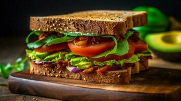 köstlich vegan Sandwich mit ein knackig Textur foto
