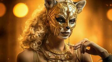 Fantasie Göttin im Tiger Gepard golden Maske foto