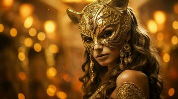 Fantasie Göttin im Tiger Gepard golden Maske foto