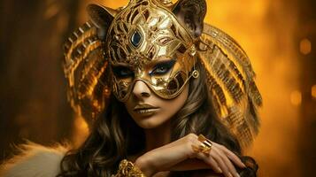 Fantasie Göttin im Tiger Gepard golden Maske foto