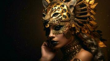 Fantasie Göttin im Tiger Gepard golden Maske foto