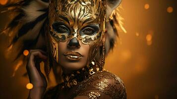 Fantasie Göttin im Tiger Gepard golden Maske foto