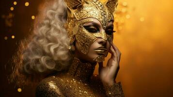 Fantasie Göttin im Tiger Gepard golden Maske foto