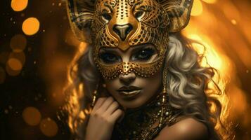 Fantasie Göttin im Tiger Gepard golden Maske foto