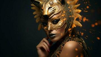 Fantasie Göttin im Tiger Gepard golden Maske foto