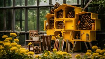 Haus von Bienen und Honig im Hund Haus Stil foto