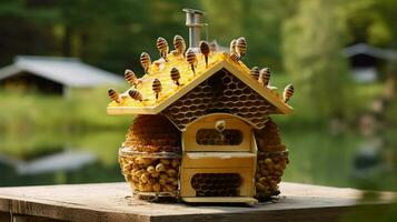 Haus von Bienen und Honig im Hund Haus Stil foto