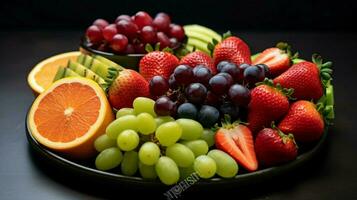 Teller von frisch Obst und Gemüse perfekt foto