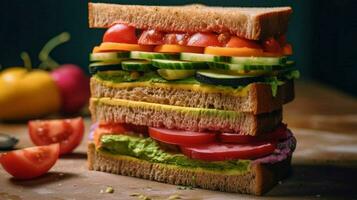 Versuchen ein lecker und bunt vegan Sandwich voll foto