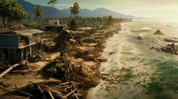 Tsunami zurücktreten Aufschlussreich das schockierend Beschädigung foto