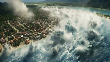 Tsunami zurücktreten Aufschlussreich das schockierend Beschädigung foto