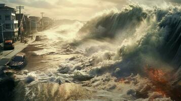 Tsunami Welle Rollen auf zu Ufer bringen foto