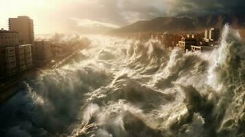 Tsunami Welle Rollen zu Küste Misshandlung das foto