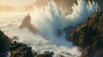 Tsunami Wellen abstürzen gegen felsig Cliff mit s foto