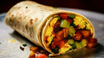 vegan Frühstück Burrito gefüllt mit durcheinander foto
