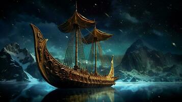 Wikinger Schiff Segel unter das Sterne mit majestätisch v foto