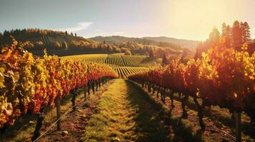 Weinberg umgeben durch Herbst Farben mit warm su foto